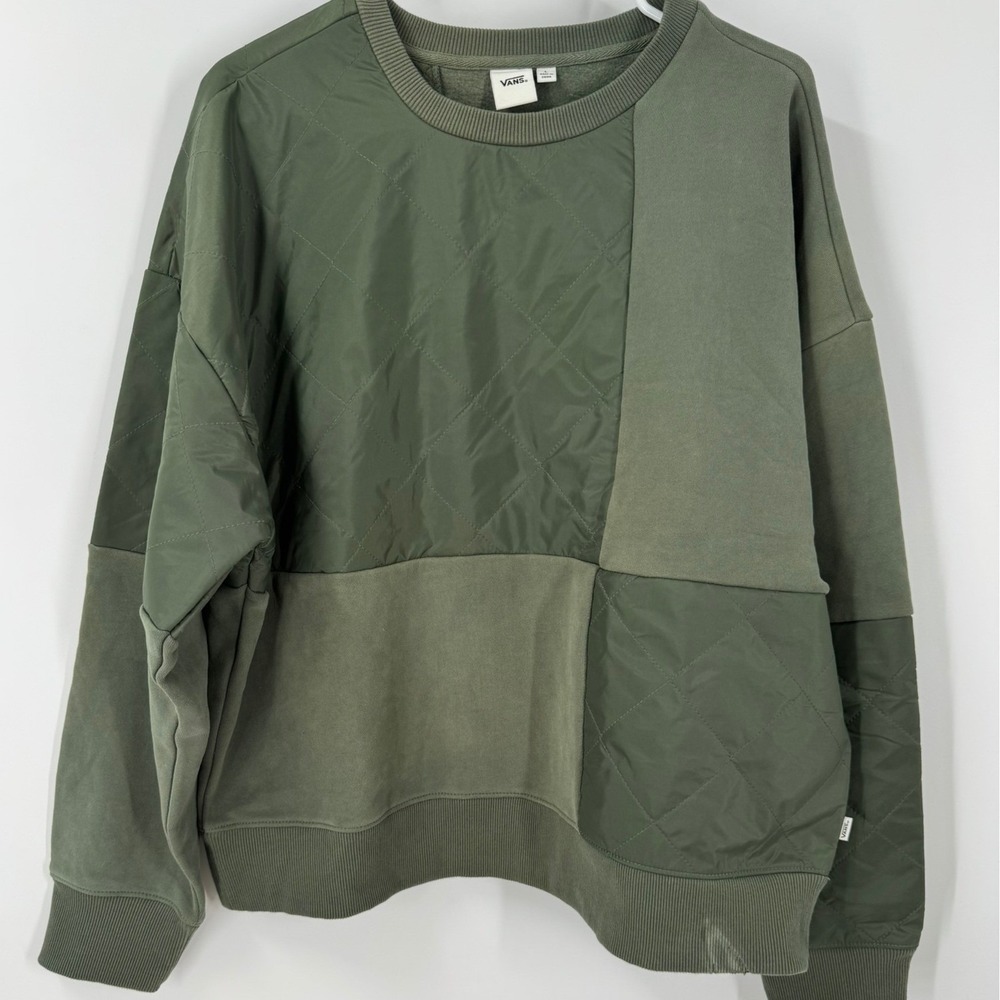 Vans Quilted‎ Patchwork Crewneck Sweatshirt Olive Green Size L NWT